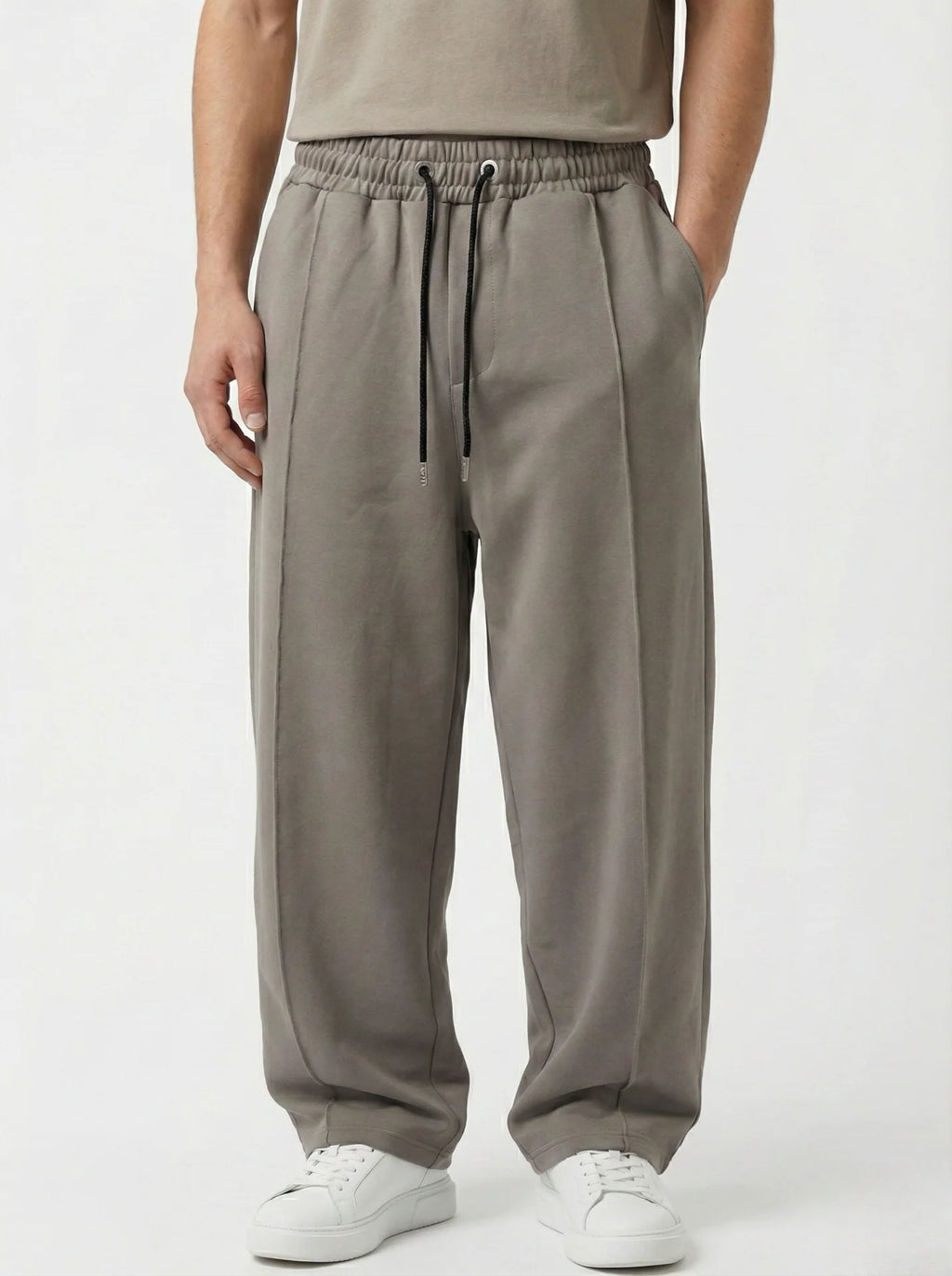 TAUPE GREIGE WIDE-LEG FRONT-SEAM JOGGER W25N