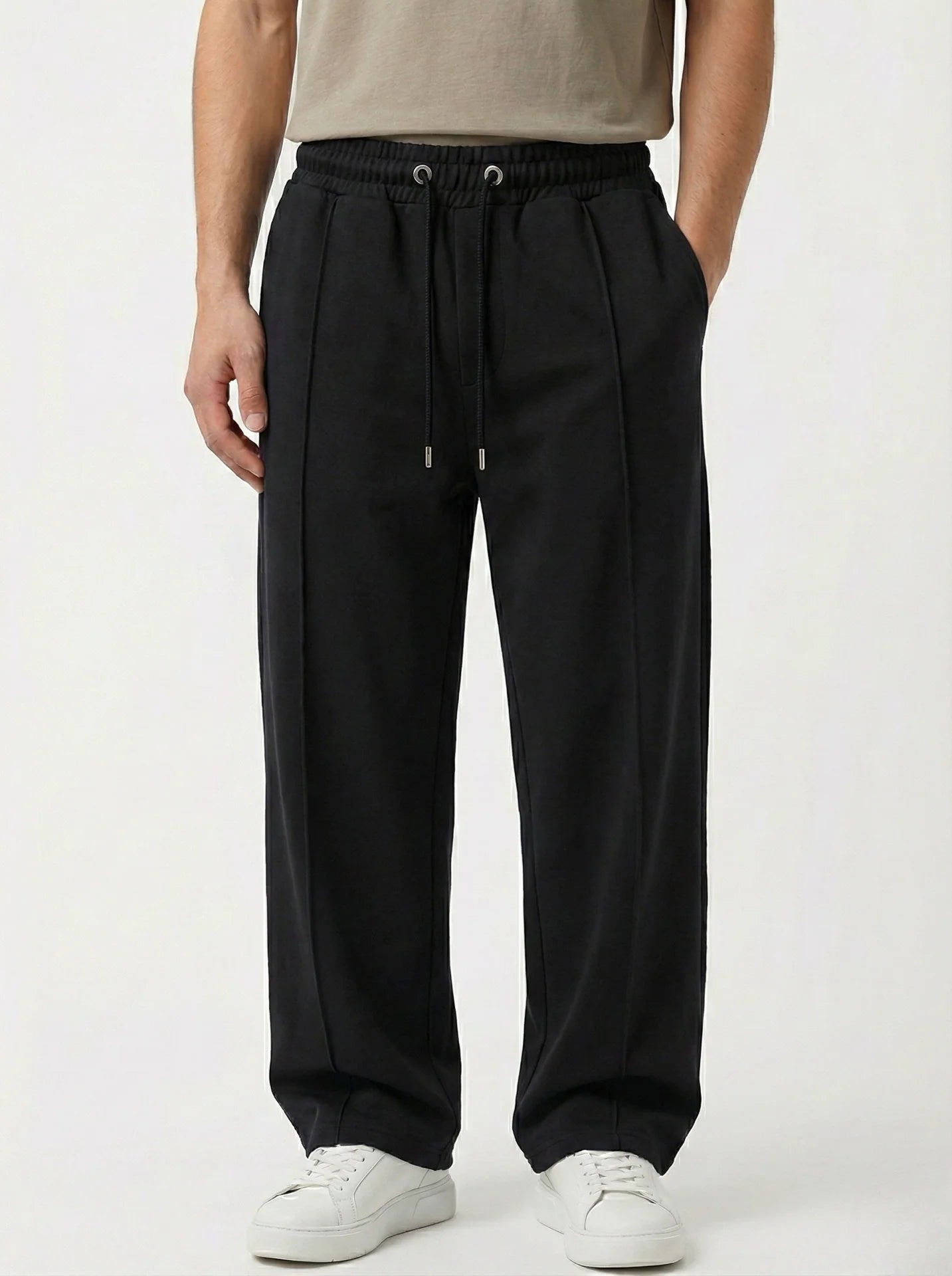 SHADOW BLACK WIDE-LEG FRONT-SEAM JOGGER W25N