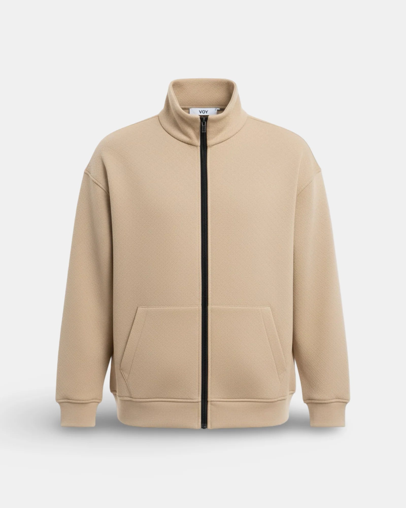 BEIGE FLEECE ZIP-UP SWEATSHIRT W25N