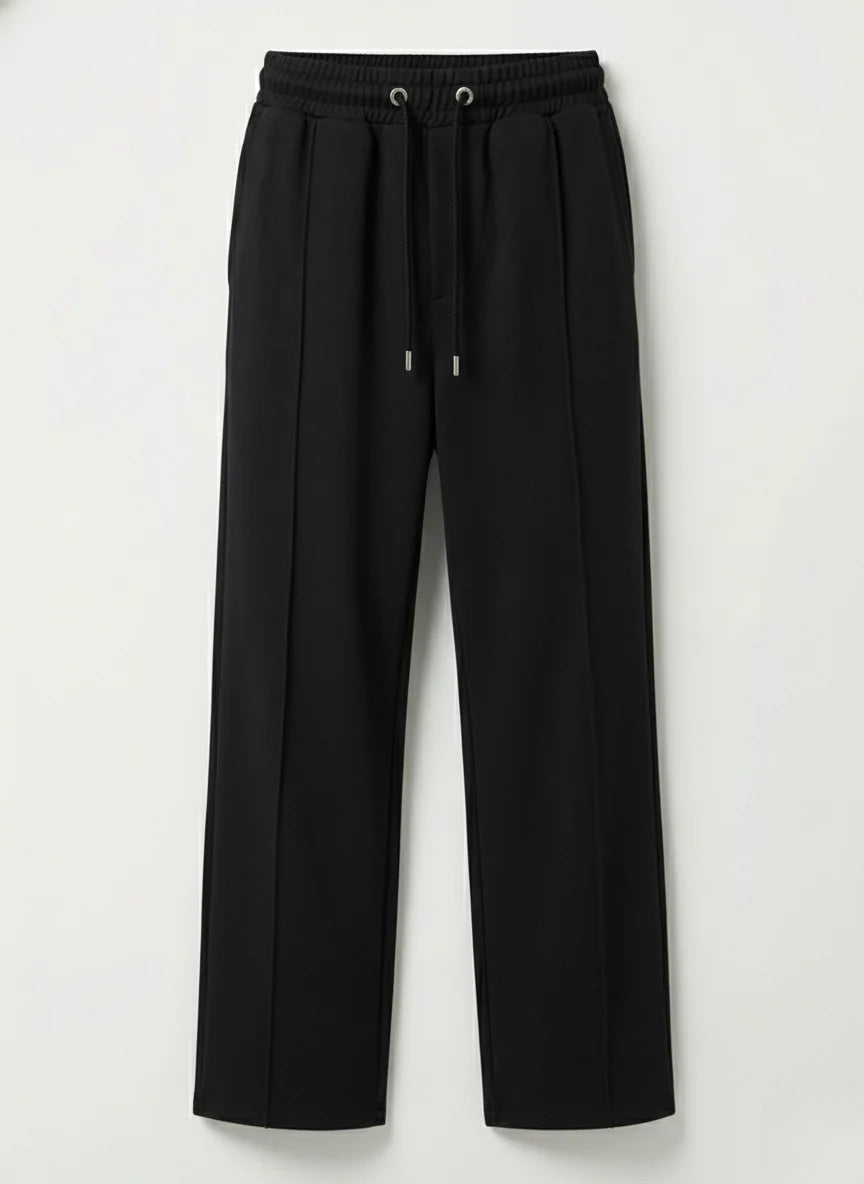 SHADOW BLACK WIDE-LEG FRONT-SEAM JOGGER W25N