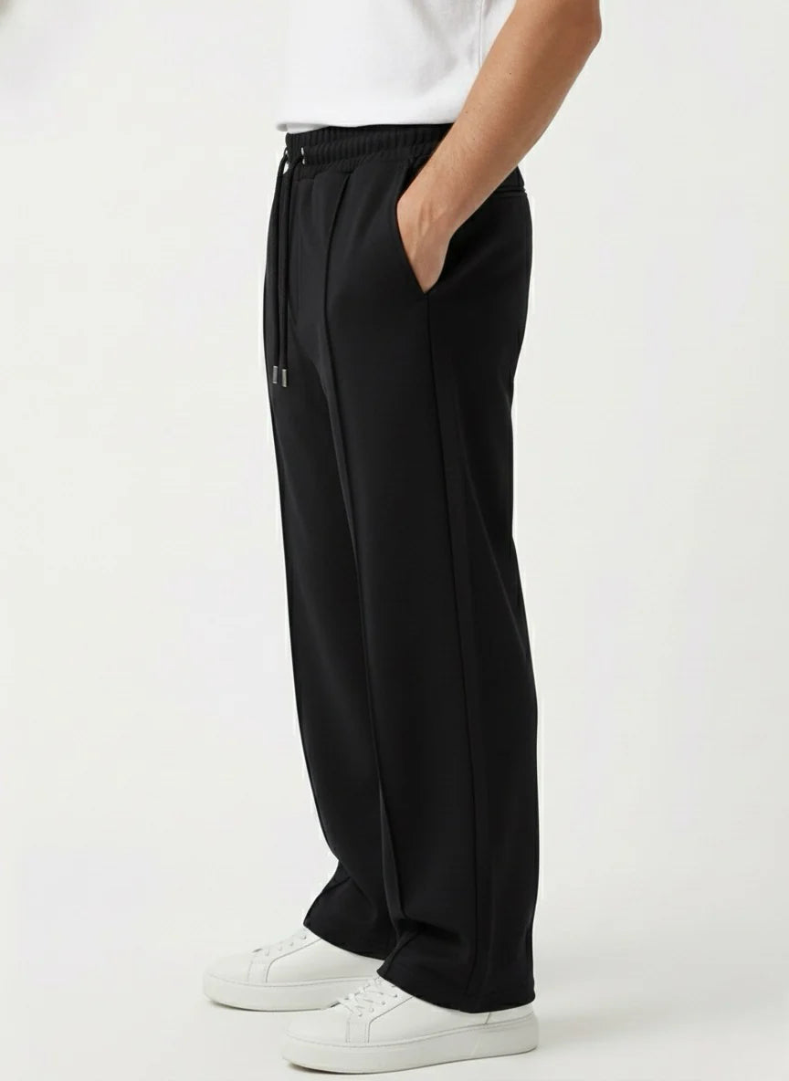 SHADOW BLACK WIDE-LEG FRONT-SEAM JOGGER W25N