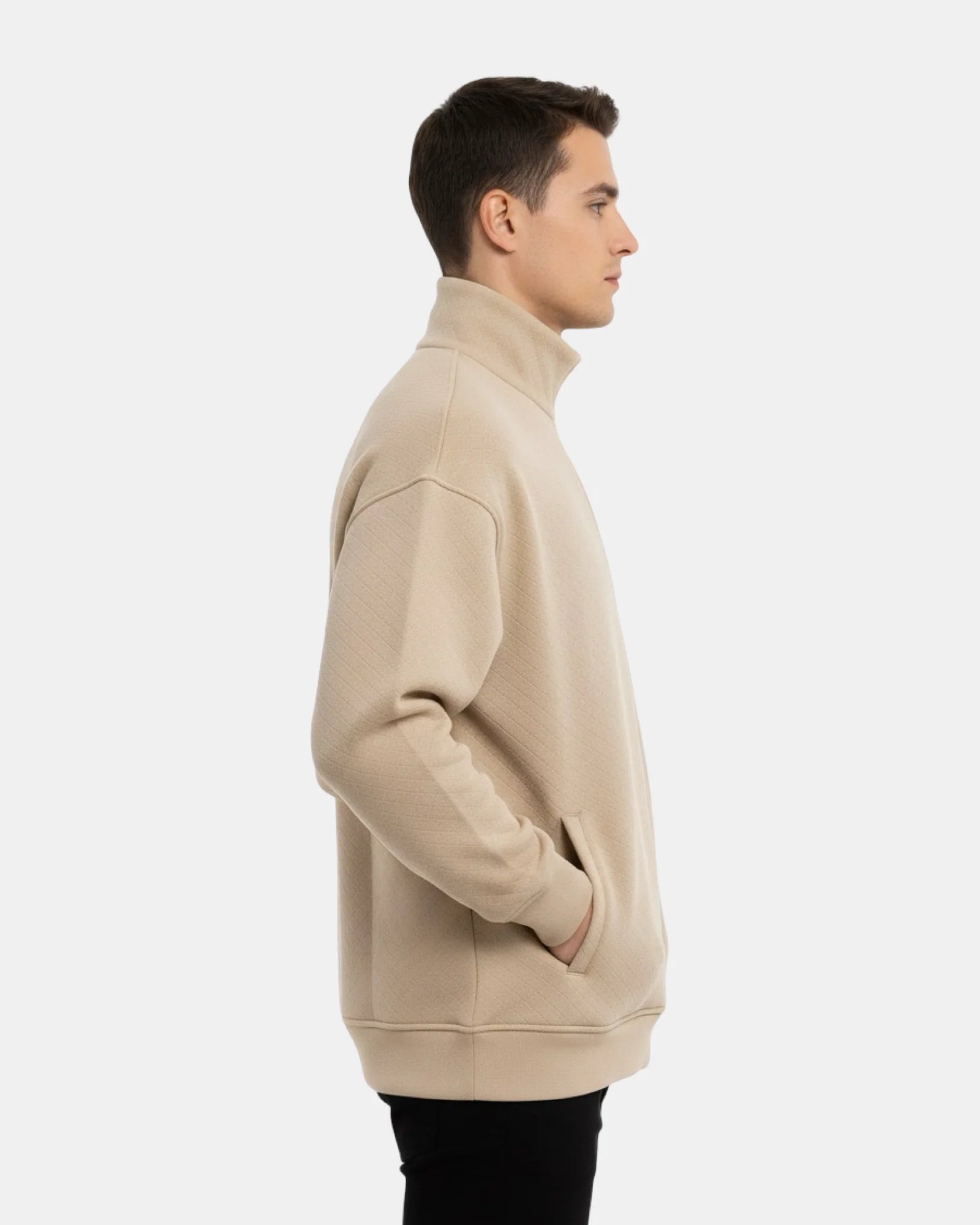 BEIGE FLEECE ZIP-UP SWEATSHIRT W25N