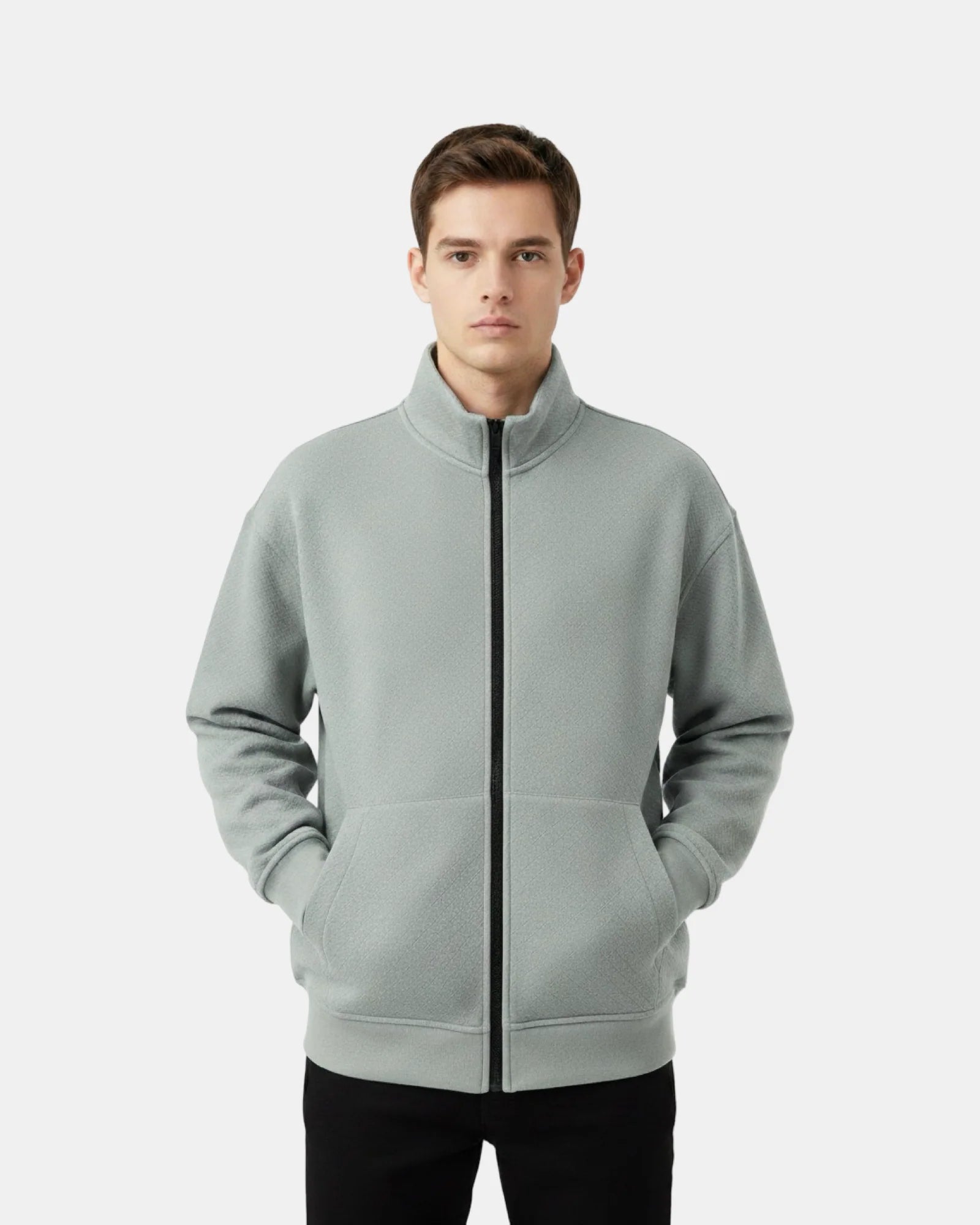 MIST GREY FLEECE ZIP-UP SWEATSHIRT W25N