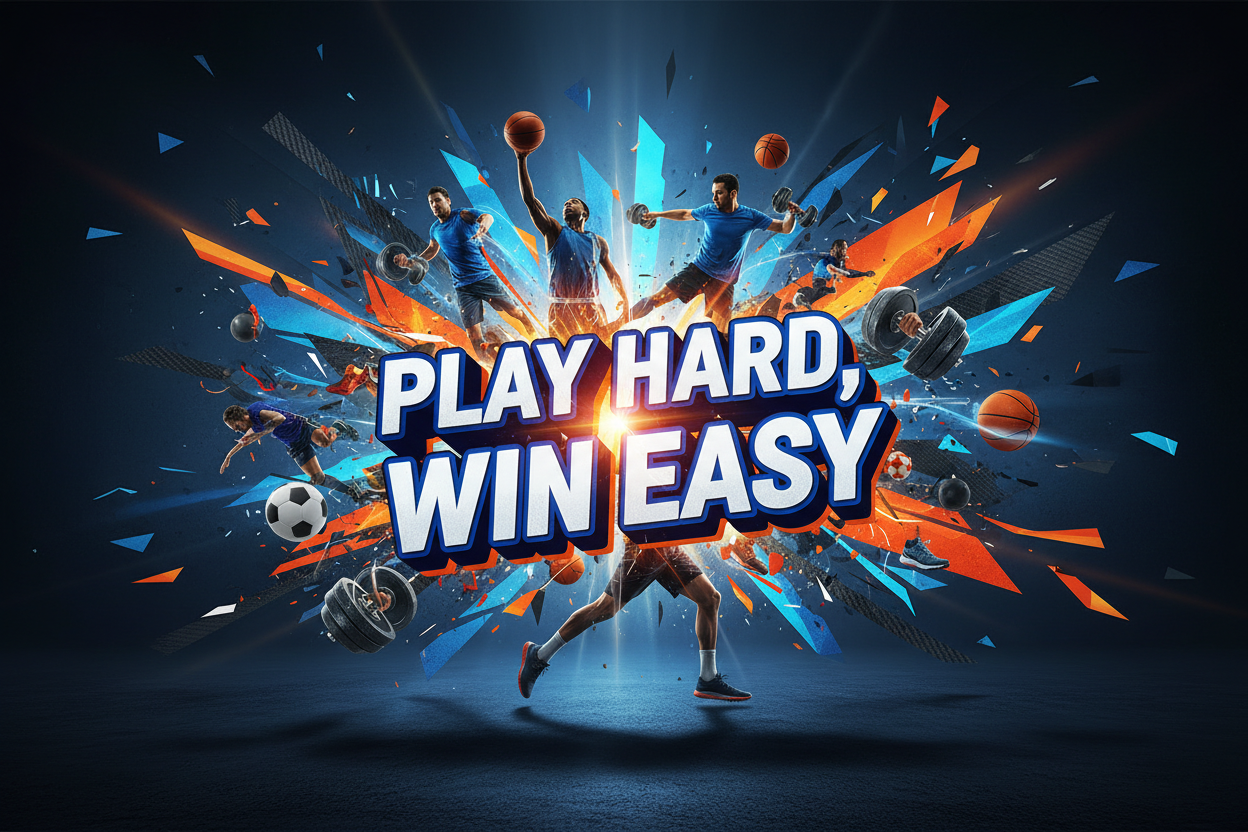 I NEED ANOTHER BANNER FOR SPORT AND THE SLOGAN : PLAY HARD , WIN EASY